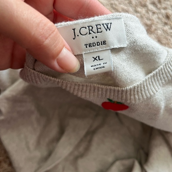 J.Crew Apples Teddie sweater Embroidered Apples gray Soft Sweater Pullover - Picture 9 of 11